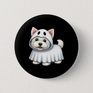 Macaron Rond 5 Cm Costume d'Halloween Chien Ghost West Highland Terr