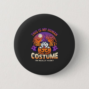 Macaron Rond 5 Cm Costume Humain Husky Citrouille Halloween Fantômes