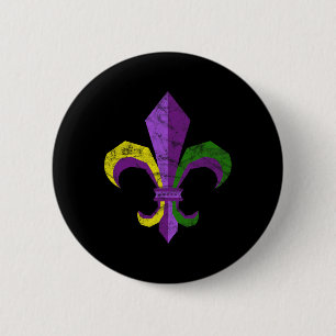 Macaron Rond 5 Cm Costume Mardi Gras - Fleur De Lis Vintage