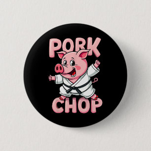 Macaron Rond 5 Cm Côtelette de porc Karaté drôle Porc martial