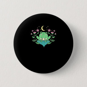 Macaron Rond 5 Cm Cottagecore Goblincore Fleurs de Lune Forêt Grenou