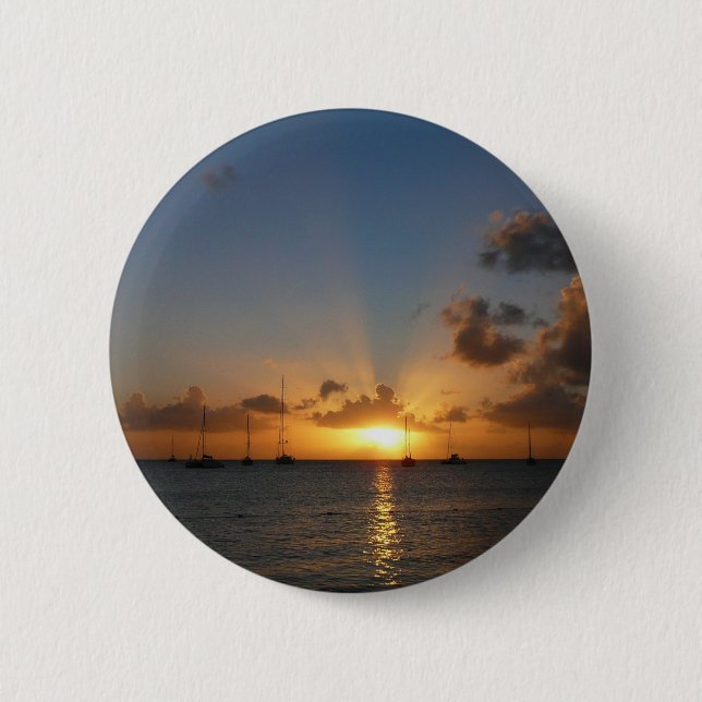 Macaron Rond 5 Cm Coucher de soleil avec voiliers Paysage tropical P (Devant)