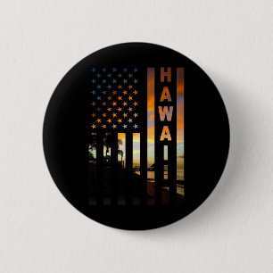 Macaron Rond 5 Cm Coucher de soleil Hawaï Drapeau américain Honolulu