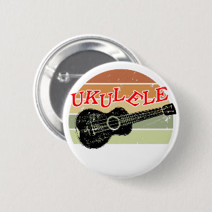Macaron Rond 5 Cm Coucher de soleil rétro Ukulele Dessin désaffecté