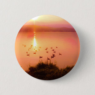 Macaron Rond 5 Cm Coucher de soleil rose et de lac de pêche