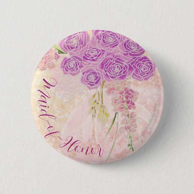 Macaron Rond 5 Cm Coucher de soleil rose Rouge clair nœud Bouquet De (Devant)