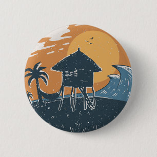 Macaron Rond 5 Cm Coucher de soleil sur la plage