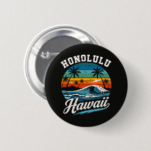 Macaron Rond 5 Cm Coucher de soleil surf Honolulu Hawaï