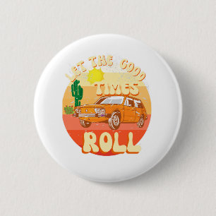Macaron Rond 5 Cm Coucher de soleil vintage de style rétro et voitur