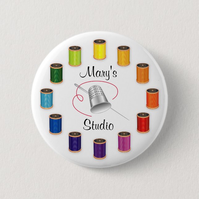 Macaron Rond 5 Cm Coudre le tonifiant, l'aiguille et les fils (Devant)