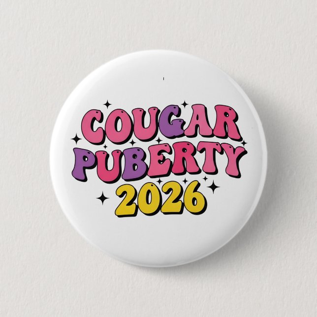 Macaron Rond 5 Cm Cougar Puberty 2026 Retro Menopause Humor Funny (Devant)