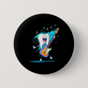 Macaron Rond 5 Cm Couleurs Cool et Dent qui Bouge avec Guitare Élect