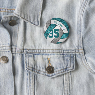 Macaron Rond 5 Cm couleurs de l'équipe de volley-ball gris turquoise