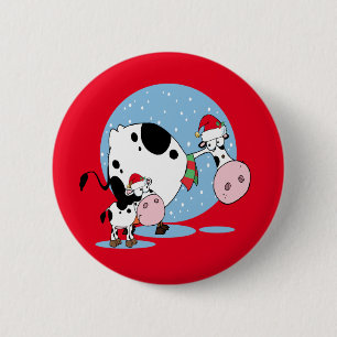 Macaron Rond 5 Cm Country Christmas Cows With Santa Hats