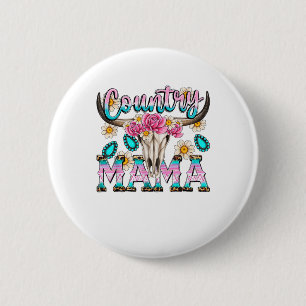 Macaron Rond 5 Cm Country Mama Retro Super Vache Crâne Pays Rodéo