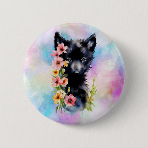 Macaron Rond 5 Cm Coupe d'aquarelle Black Baby Wolf