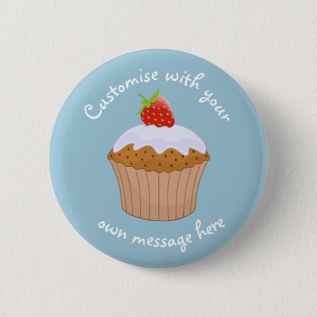 Macaron Rond 5 Cm Coupe de fraise de texte personnalisé (Devant)