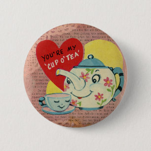 Macaron Rond 5 Cm Coupe vintage de Saint-Valentin de thé