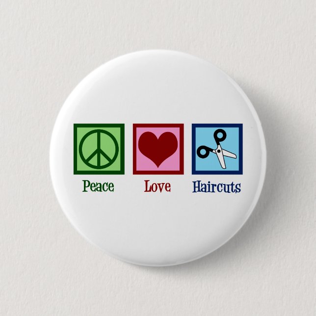 Macaron Rond 5 Cm Coupes de cheveux Peace Love (Devant)