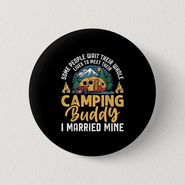 Macaron Rond 5 Cm Couple de campeurs rigolo amateur de camping (Devant)