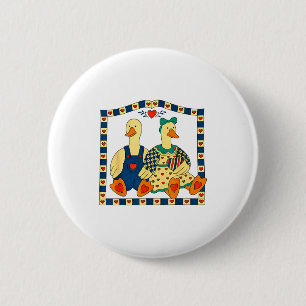 Macaron Rond 5 Cm Couple de canards d'art populaire avec des cœurs d