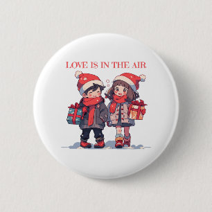 Macaron Rond 5 Cm Couple de Noël - L'amour est dans l'air