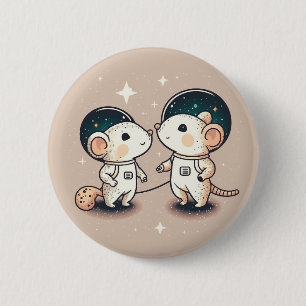 Macaron Rond 5 Cm Couple de souris astronaute