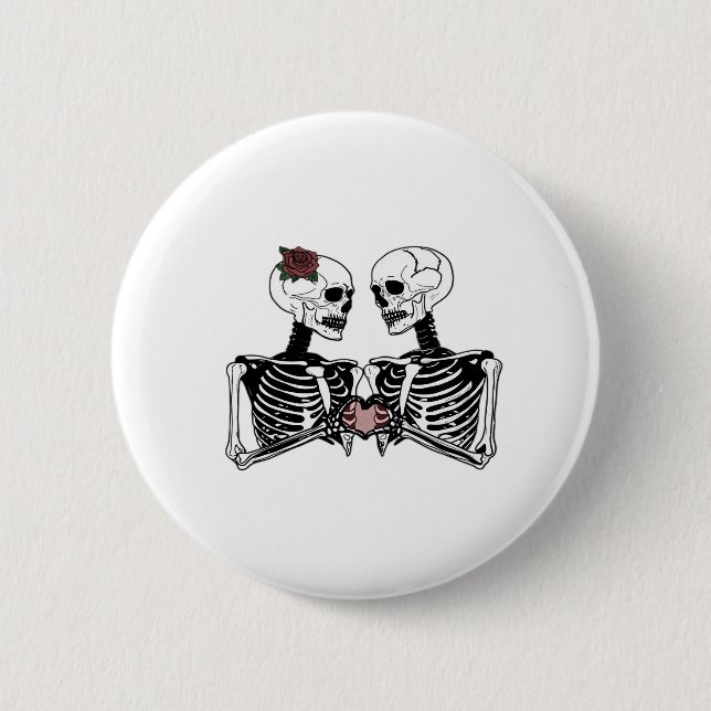 Macaron Rond 5 Cm Couple de squelette romantique - Gothique Avec Mai (Devant)