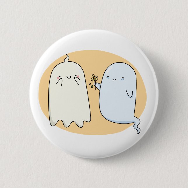 Macaron Rond 5 Cm Couple migre Kawaii Ghost (Devant)