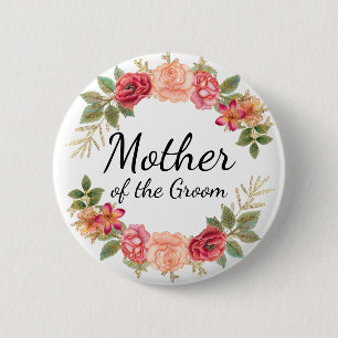 Macaron Rond 5 Cm Couronne de fleurs rose rouge bouton "Mère du mari