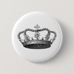 Macaron Rond 5 Cm Couronne vintage noire et blanche