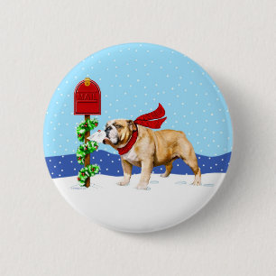 Macaron Rond 5 Cm Courrier de vacances de Noël de bouledogue