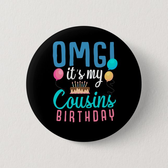 Macaron Rond 5 Cm Cousin Anniversaire Gâteau Amusant Ballons Garçons (Devant)