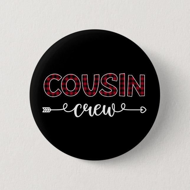 Macaron Rond 5 Cm Cousin Crew Buffalo Plaid Famille Motif Noël (Devant)
