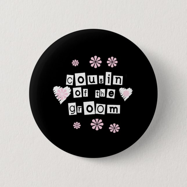 Macaron Rond 5 Cm Cousin de blanc de marié sur le noir (Devant)