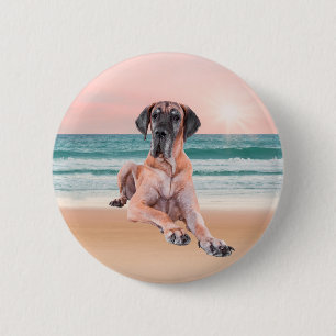 Macaron Rond 5 Cm Coutume Grand Chien Danse assis sur la plage