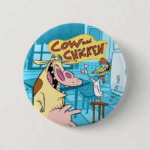 Macaron Rond 5 Cm Cow and Chicken Smiling Graphic