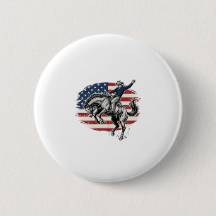 Macaron Rond 5 Cm Cow-boy de Rodéo Vintage Patriotique Cavalier de C