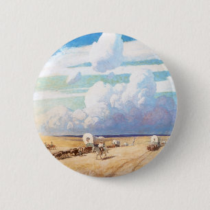 Macaron Rond 5 Cm Cow-boys western vintage, chariots bâchés par Wyet