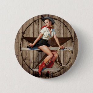 Macaron Rond 5 Cm Cow-girl en bois de pays occidental d'étoile de