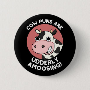 Macaron Rond 5 Cm Cow Puns Udderly Amoosing Animal Pun Dark BG 