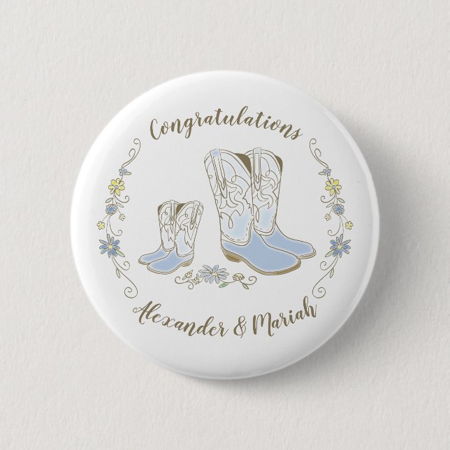 Macaron Rond 5 Cm Cowboy Baby shower Pays Western Blue Boy (Devant)