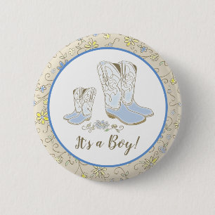 Macaron Rond 5 Cm Cowboy Country Western Thème Bleu Baby shower