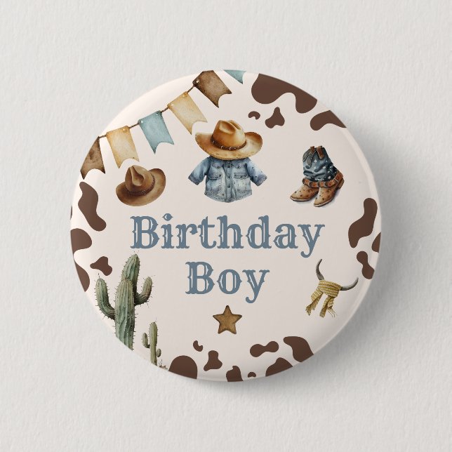 Macaron Rond 5 Cm Cowboy Premier Rodéo Anniversaire Garçon (Devant)