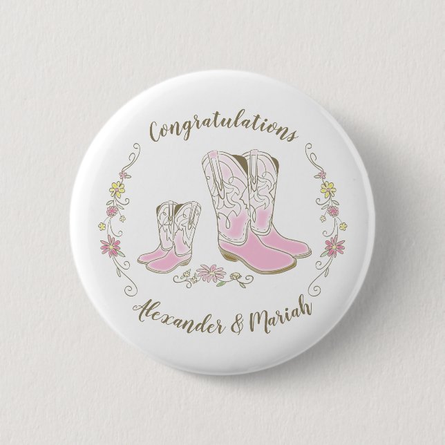 Macaron Rond 5 Cm Cowgirl Pays Western Thème Pink Baby shower (Devant)