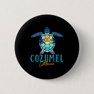 Macaron Rond 5 Cm Cozumel Mexique Tortue de mer Palmier Coucher de s