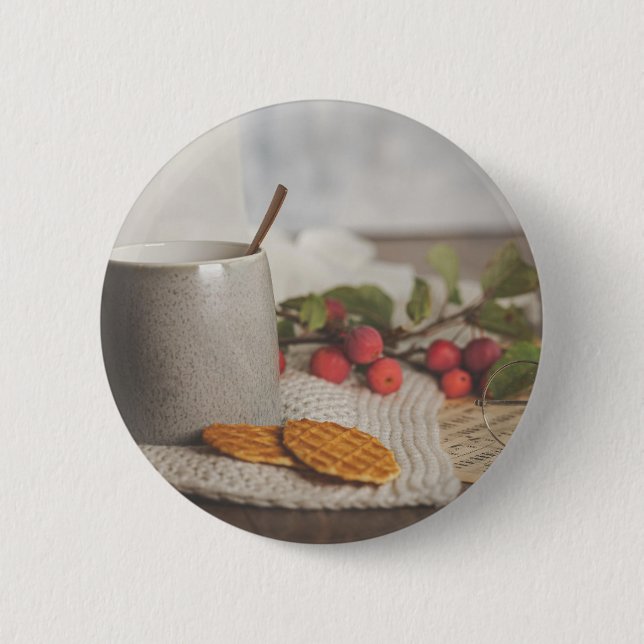 Macaron Rond 5 Cm Cozy Coffee and Biscuits Morning Aesthetic Button (Devant)