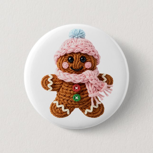 Macaron Rond 5 Cm Cozy Knitted Gingerbread Winter Character (Devant)