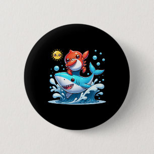 Macaron Rond 5 Cm Crabe d'abdication surfant sur un requin chevaucha