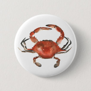 Macaron Rond 5 Cm Crabe d'aquarelle - rouge